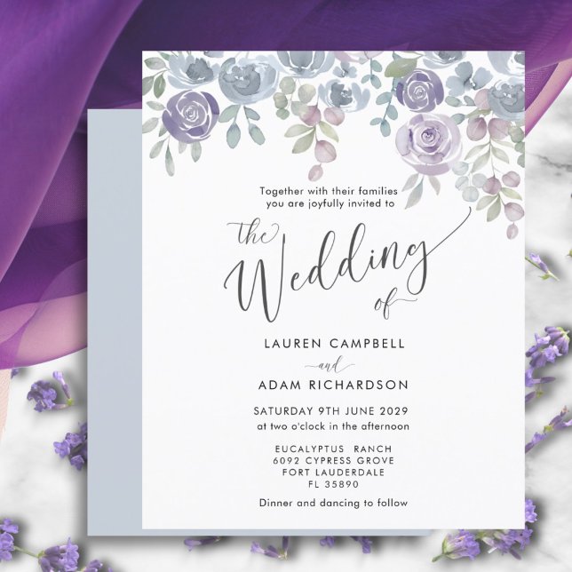 Eucalyptus e Convite de casamento Roxo Floral (Criador carregado)