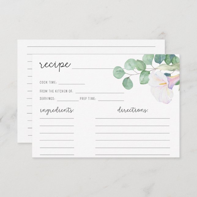 Eucalyptus e white calla - Cartão de receita (Frente/Verso)