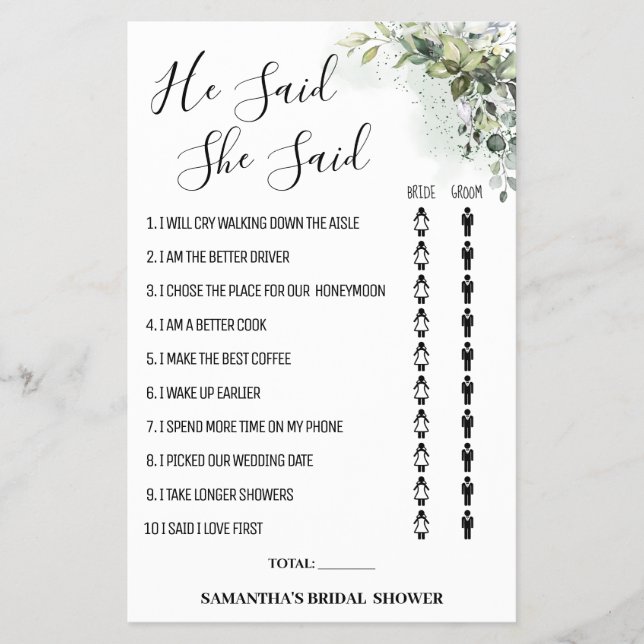 Eucalyptus Ele disse que ela disse cartão de Chá (Frente)