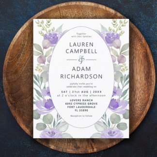 Eucalyptus Floral Purple Wedation Convite