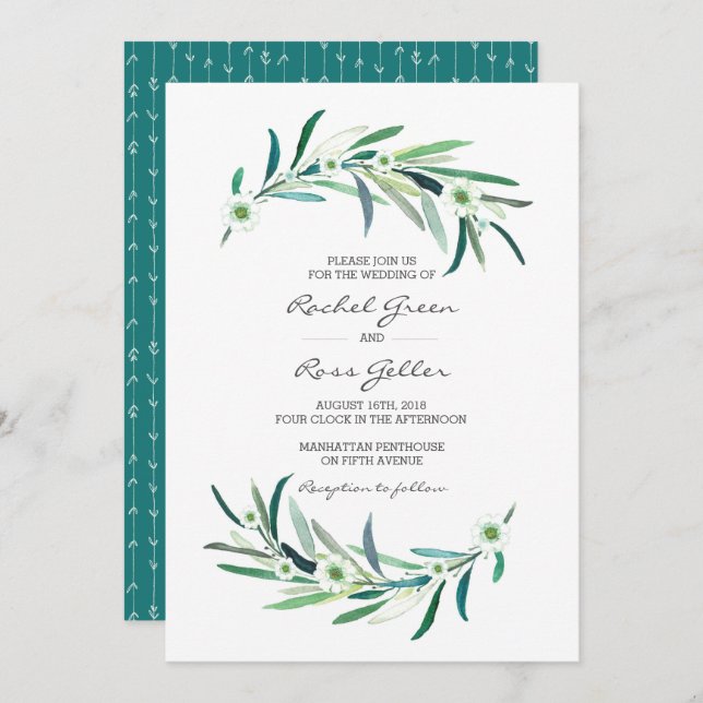 Eucalyptus floral Watercolor Convite para Casament (Frente/Verso)