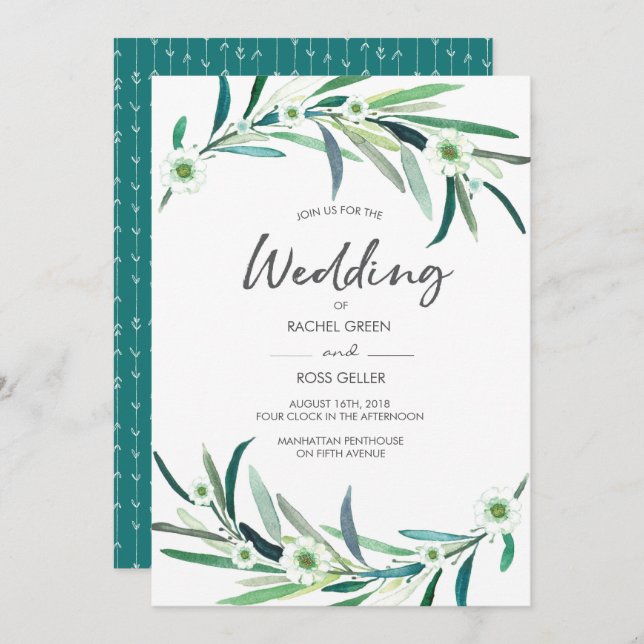 Eucalyptus floral Watercolor Convite para Casament (Frente/Verso)