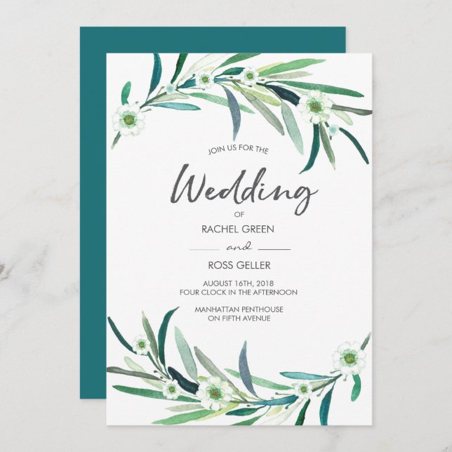 Eucalyptus floral Watercolor Convite para Casament (Frente/Verso)