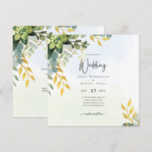 Eucalyptus Green Dourado Convite de casamento Gree