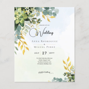 Eucalyptus Green Dourado Convite de casamento Gree