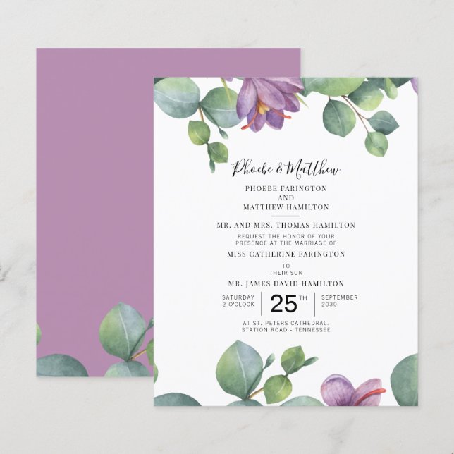 Eucalyptus Green Foliage Invitation (Frente/Verso)