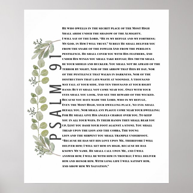 Eucalyptus Greenery Bíblia Art Psalm 91 Poster (Frente)