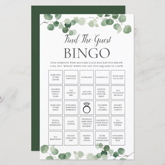 Eucalyptus Greenery Bridal Encontra o Bingo Convid (Frente/Verso)