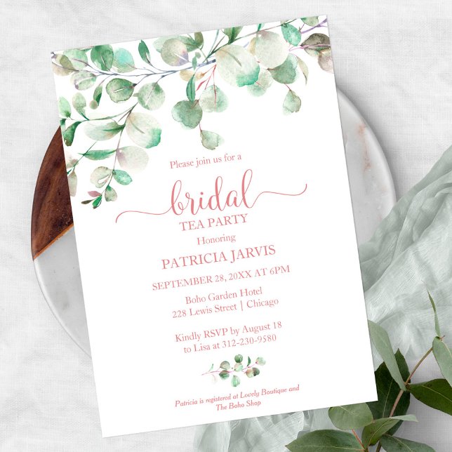 Eucalyptus Greenery Bridal Tea Convite de festas (Criador carregado)