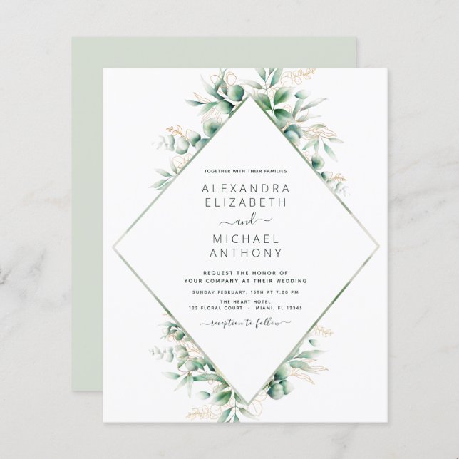 Eucalyptus Greenery Casamento Elegante (Frente/Verso)