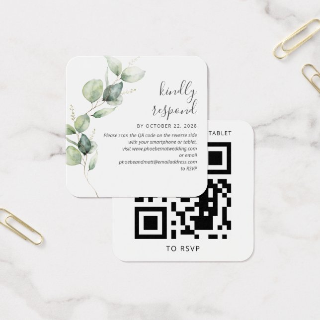 Eucalyptus Greenery Casamento Website QR Code RSVP (Escritótio)