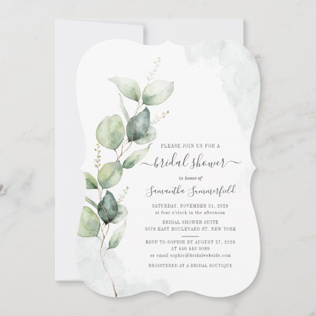 Eucalyptus Greenery Chá de panela Foliage Convite (Frente)