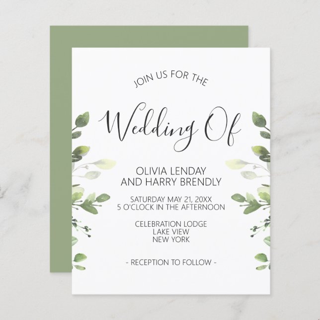 Eucalyptus Greenery Convite para Casamento (Frente/Verso)