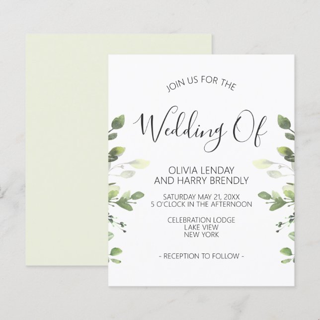 Eucalyptus Greenery Convite para Casamento (Frente/Verso)