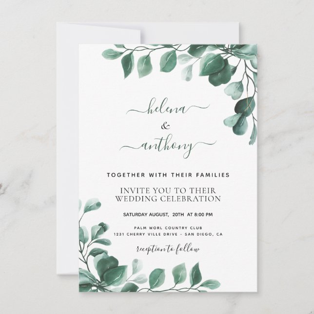 Eucalyptus Greenery Convites para Casamento (Frente)