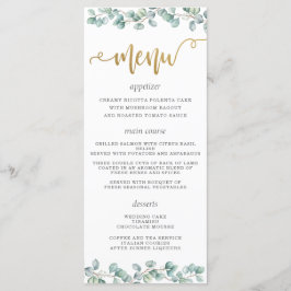 Eucalyptus Greenery deixa Dourado Menu Casamento