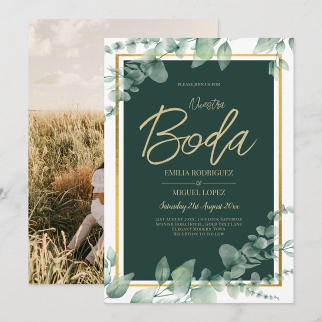 Eucalyptus Greenery Dourado CONVITE DE CASAMENTO F (Frente/Verso)