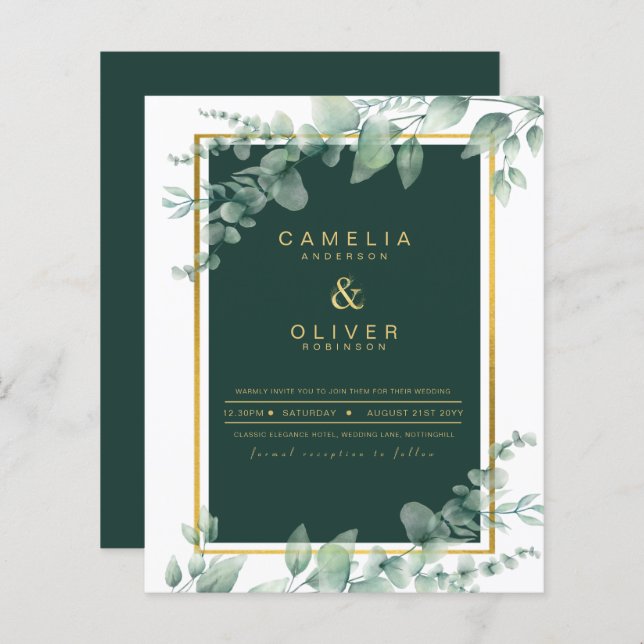 Eucalyptus Greenery Dourado Emerald Casamento QR C (Frente/Verso)