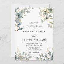 Eucalyptus Greenery e Dourados Convites para Casam