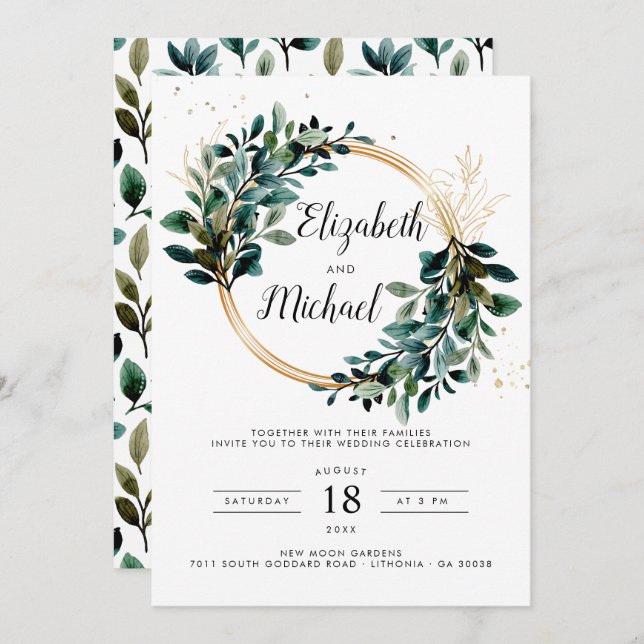 Eucalyptus Greenery Foliage Convite para Casamento (Frente/Verso)