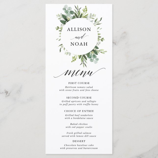 Eucalyptus greenery menu elegante simples (Frente)