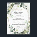 Eucalyptus Greenery moderno menu de casamento geom<br><div class="desc">O moderno e elegante menu de casamento primavera / meio verão apresenta um buquê de folhas verdes e limpas de cor aquosa / folhas botânicas / eucalipto / suculentos e estrutura geométrica dourada. Por favor, encontre mais designs e variações na minha loja de "blisswedingpaperie". E fique à vontade para me...</div>
