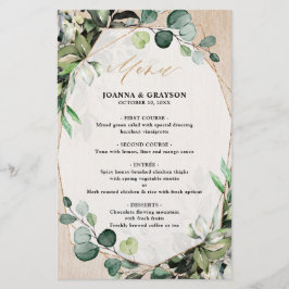 Eucalyptus Greenery moderno menu de casamento geom