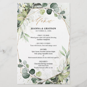 Eucalyptus Greenery moderno menu de casamentos geo