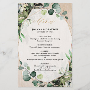 Eucalyptus Greenery moderno menu de casamentos geo