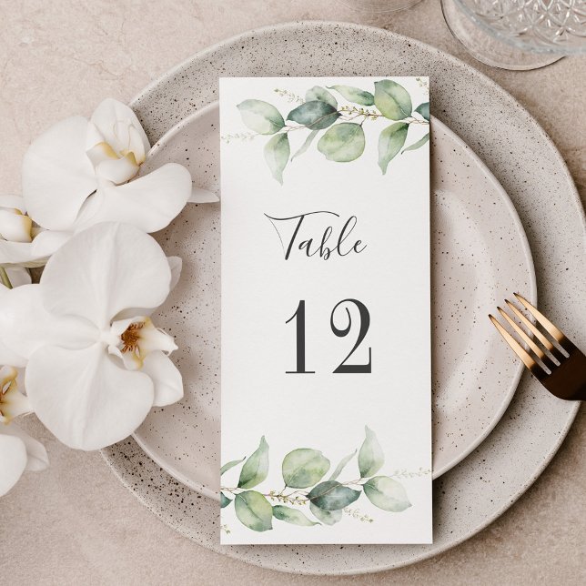 Eucalyptus Greenery Número da Mesa Sentada (Eucalyptus Greenery Watercolor Wedding Reception Table Number)