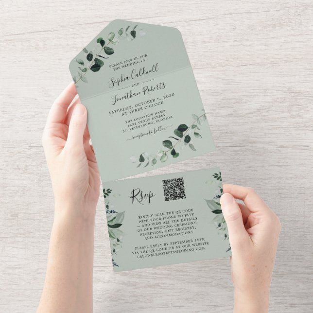 Eucalyptus Greenery QR Code RSVP Sage Wedding (Tearaway)