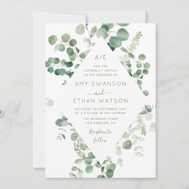 eucalyptus greenery quadro convite para casamento (Frente)