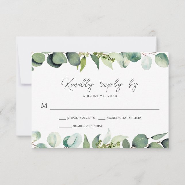 Eucalyptus Greenery Rustic Wedding RSVP (Frente)