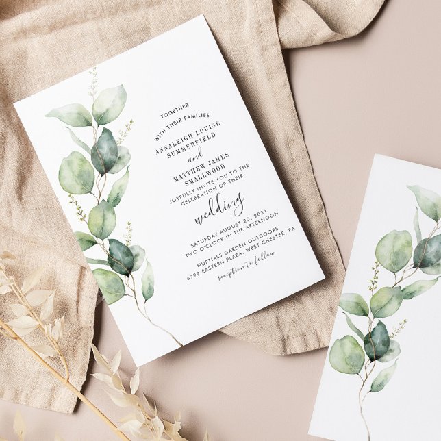 Eucalyptus Greenery Script Wedation Convite (Criador carregado)