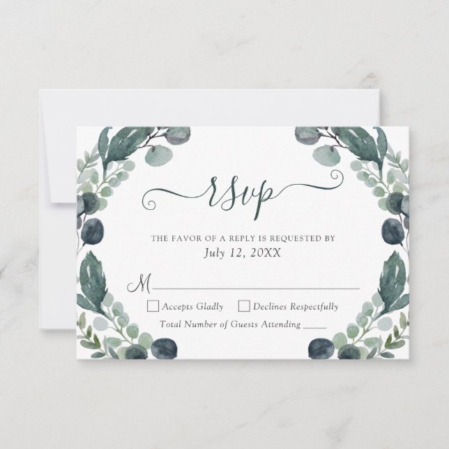 Eucalyptus Greenery Script Wedding RSVP (Frente)