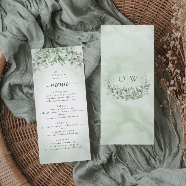 Eucalyptus Greenery Watercolor Wedding Menu (Criador carregado)