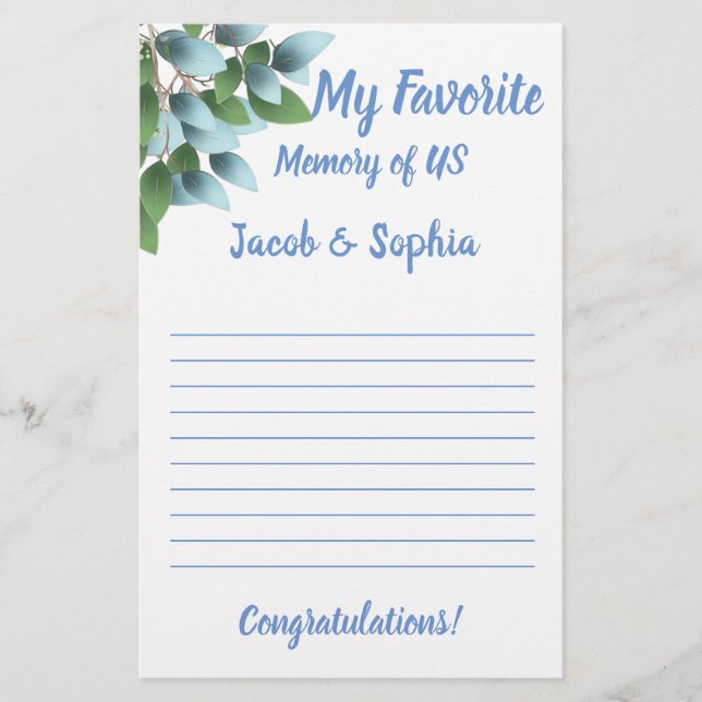 EUCALYPTUS MEU CARTÃO DE CHÁ DE PANELA DE MEMÓRIA (Frente)