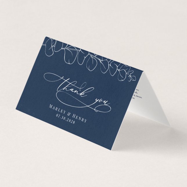 Eucalyptus Navy Blue Wedding Folded thank You  (Frente)