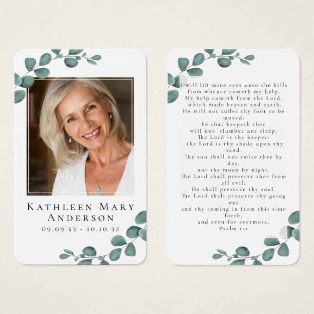 Eucalyptus Photo Funeral Memorial Prayer Card (Frente & Verso)