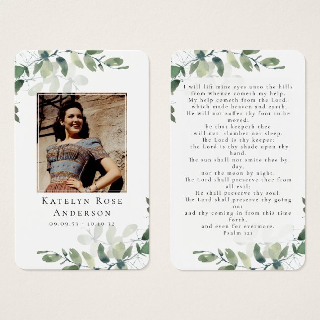 Eucalyptus Photo Funeral Memorial Prayer Card (Frente & Verso)