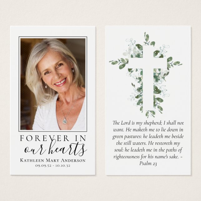 Eucalyptus Photo Memorial Prayer Card (Frente & Verso)