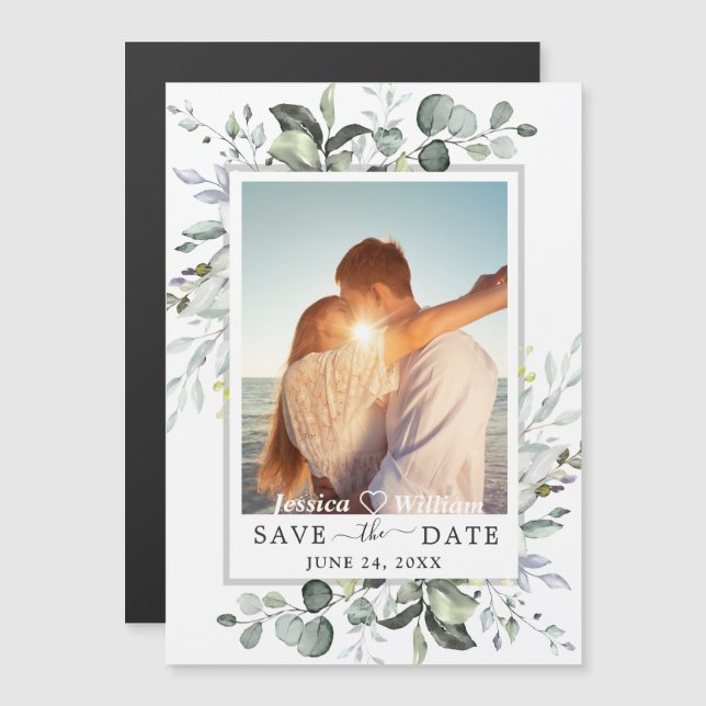 Eucalyptus PHOTO Save the Date Magnetic Card (A FO (Frente/Verso)