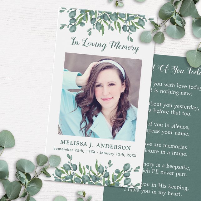 Eucalyptus Photo Sympathy Funeral Prayer Card (Criador carregado)