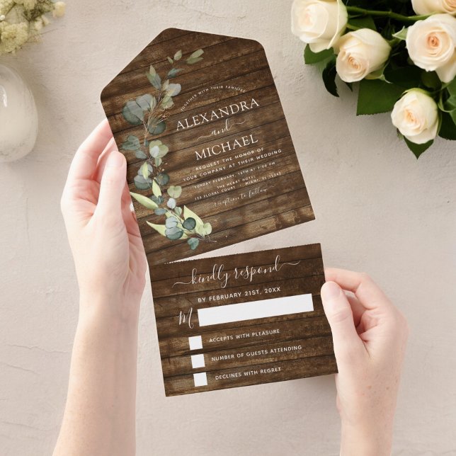 Eucalyptus Rustic Country Wood Weding RSVP (Criador carregado)