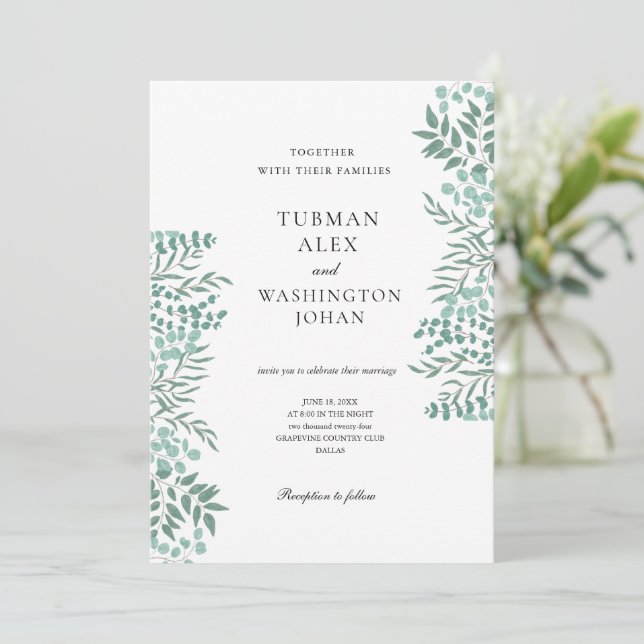Eucalyptus Rustic Greenery Weding Convite (Em pé/Frente)