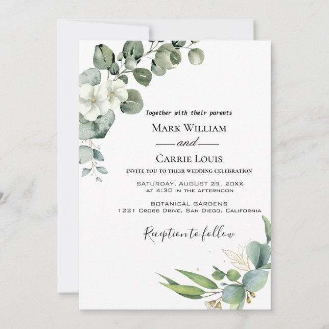 Eucalyptus Rustic Greenery Weding Convite (Frente)