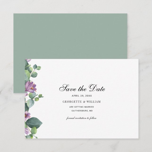 Eucalyptus Script Botânico Casamento Salve a Data (Frente/Verso)