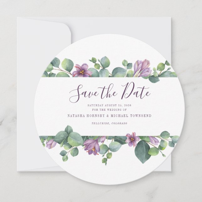 Eucalyptus Script Floral Aquarela Salve a Data (Frente)
