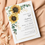 Eucalyptus Sunflower Invite, 50ª Festa de aniversá<br><div class="desc">Eucalyptus Sunflower Script 60th Aniversário Convite para 60º Aniversário que você pode personalizar facilmente com os detalhes de seu partido clicando no botão "Personalizar". Apresentando um brilho amarelo floral e verde suculente com uma estrutura geométrica de folha de ouro e tipografia moderna</div>