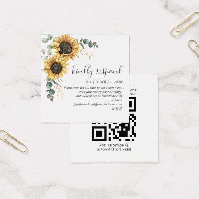 Eucalyptus Sunflower Wedflower QR Code RSVP Card (Escritótio)